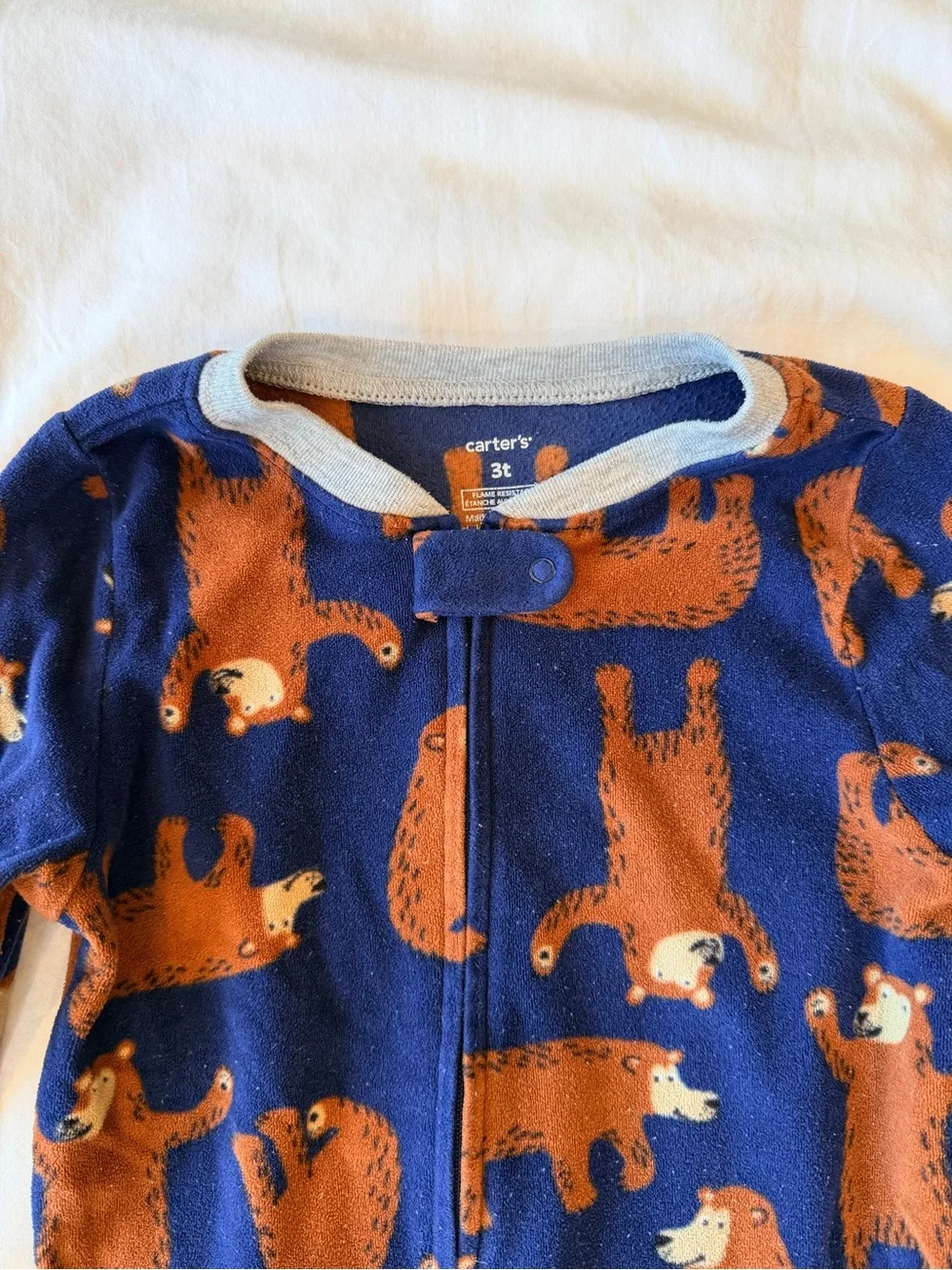 Carter's Navy & Brown Bear Print Footed Toddler One-Piece - 3T